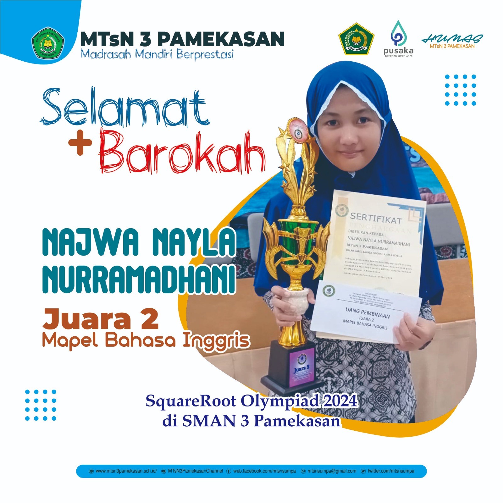 juara 2 mapel bahasa inggris squareroot olympiad 2024