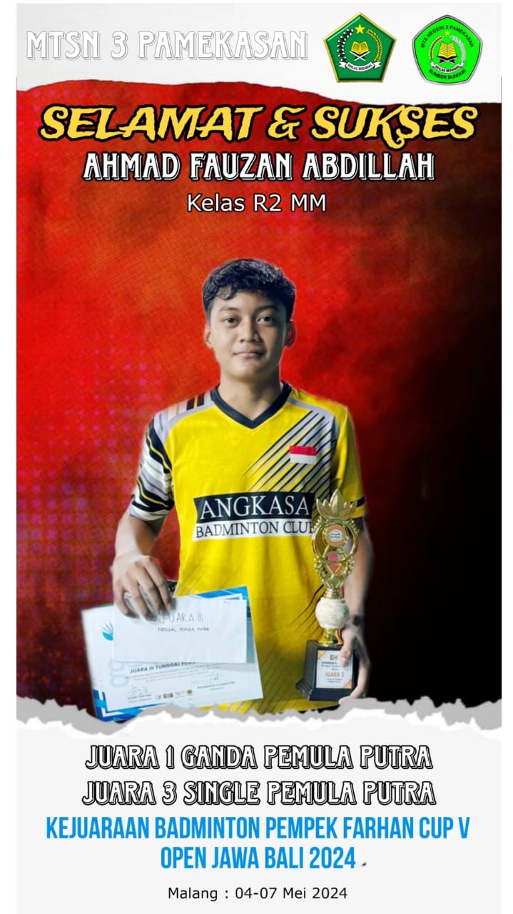 juara 1 ganda pemula putra juara 3 single pemula putra kejuaran badminton pempek farhan cup v open j