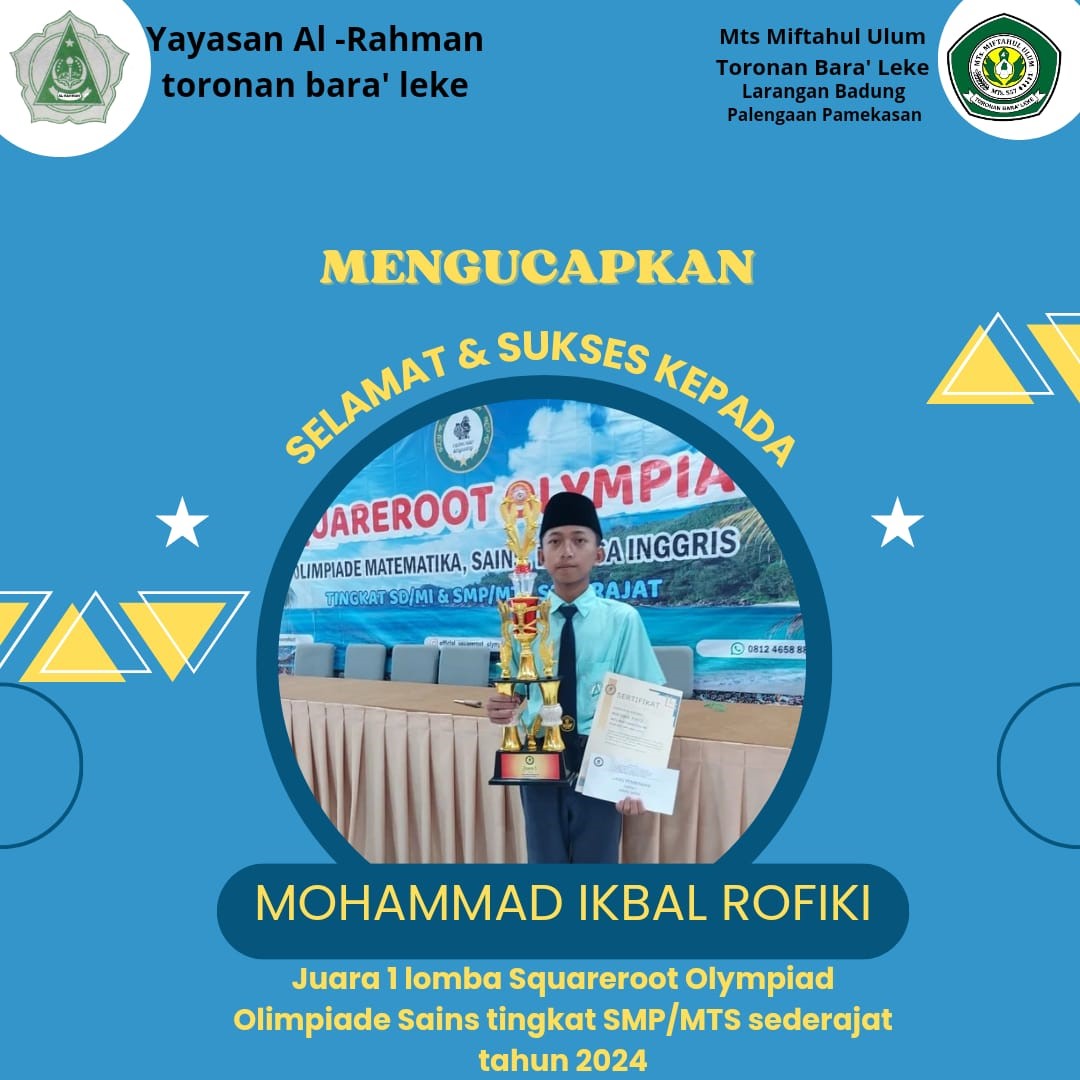 juara 1 lomba squareroot olympiad olimpiade sains tingkat smp/mts sederajat tahun 2024